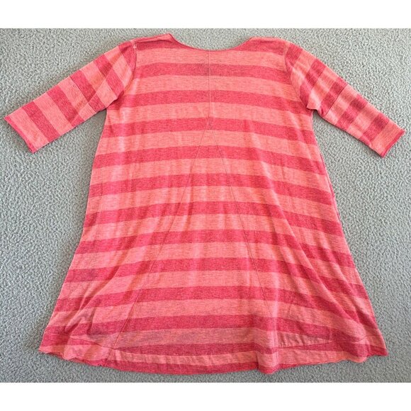 Free People Trapeze Top Pink Striped Oversized ¾ Sleeve Tunic High Low Hem - Picture 2 of 16